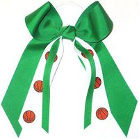 Sublimation Specialties Basketball Hair Bow - Made in the USA, Kelly, White Pony Band