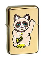 Hat Shark Grumpy Neko Unlucky Lucky Cat with Broken Coin Vector KGM Thunderbird Vintage Lighter - High Polish Brass Finish