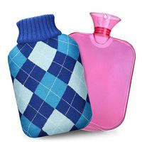 Hot Water Bottle with Cover, QIBOX Classic Rubber Hot Water Bag PVC Hot Water Bottle with Knit Cover, Great for Pain Relief, Hot & Cold Therapy, Gift for Girls Babies Christmas