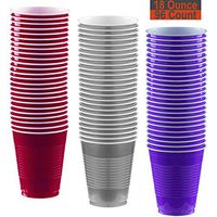 18 oz Party Cups, 96 Count - Burgundy, Silver, Purple - 32 Each Color