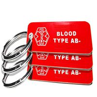My Identity Doctor - 3 Pre-Engraved Blood Type AB- Plastic Medical Alert ID Keychains, Small 2.25 x .79 Inch