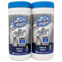 MiracleWipes for Stainless Steel Cleaning - Kitchen Appliances, Oven, Grill, Refrigerator, Dishwasher, Microwave, Sink, Hood - Removes Fingerprints and Smudges - Cleaning Supplies - 2 Pack (30 Count)