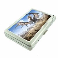 Dragons Mythological Beast Fantasy D33 Cigarette Case Lighter Smoking King Size Cigarettes Silver Metal Wallet 4" X 2.75" RFID Protection