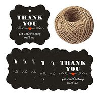Baby Shower Tags for Favors Thank You Gift Tags 100 Pieces Thank You for Celebrating with us Paper Gift Tags Fancy Frame Tags 2.36x2.36 Inch with 100 Foot Natural Jute Twine (Black)