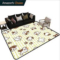 Bigdatastore Kids Solid Area Rug Living Room, Modern Pattern with Puppy Dogs and Paws Doodle Style Print Home and Party Decorations, Fashionable High Class Living Dinning Room(8'x 10')