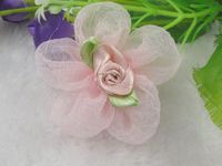 30pcs Organza Ribbon Flower W/Rose Appliques Craft Wedding U Pick (Pink)