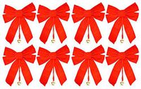 Set of 8 Large Red Velvet Christmas Bows 10" x 15" with Metal Bell (8 Bows)