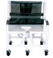 MJM International 130-5-DDA Bariatric Shower Chair with Full Support Commode Opening Seat, Commode Pail and Drop Arms, 700 oz Capacity, 45" Height x 34" Width x 29" Depth, Royal Blue/Forest Green/Mauve