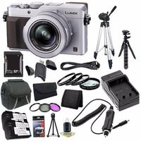 Panasonic LUMIX LX100 12.8 MP Digital Camera (Silver) + DMW-BLG10 Battery + External Charger + 64GB SDXC Card + Saver Bundle 3 - International Version (No Warranty)