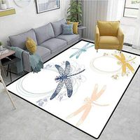 Bigdatastore Dragonfly Moiré Kids Carpet Playmat Rug, Floral Spring Bugs Wings with Flower Petals Animal Nature Elegance Artful Motif, Easy Maintenance Area Rug Living Room Bedroom Carpet(6'x 9')