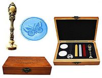MNYR Butterfly Decorative Luxury Wood Box Bronze Metal Peacock Wedding Invitations Gift Cards Paper Stationary Envelope Seals Custom Wax Seal Sealing Stamp Wax Stick Melting Spoon Wood Gift Box Kit