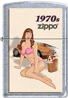 Zippo Windy Vintage Nose Art Pink Bikini Pinup 1970 Era Satin Chrome Lighter