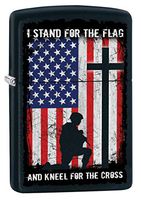 Zippo Lighter: I Stand for The Flag and Kneel for The Cross - Black Matte 79815