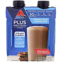 Atkins Plus Protein Fiber Creamy Milk Chocolate, 4 Shakes, Total 44 fl oz (Pack of 2)