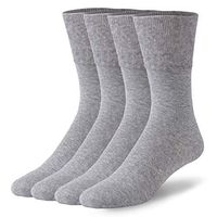 Womens Mens Diabetic Crew Socks, Forcool Cushion Soft Cotton Non-Binding Loose Top & Seamless Toe Socks, 4 Pairs Gray X-Large