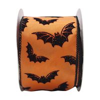 Ribbon-King Halloween Wired Edge Ribbons, Autumn,Decorative Halloween, Christmas, Gift Wrapping Ribbon, 2-1/2 Inch X 10 Yards (Orange Bottom Black bat)