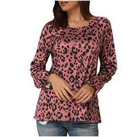 Meikosks Women's Long Sleeve Leopard Print T Shirt Round Neck Tops Plus Size Blouses Loose Tunic Orange