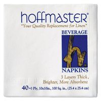 Hoffmaster 740940 Beverage Napkin, 3-Ply, 1/4 Fold, 10" Length x 10" Width, White (Case of 960)