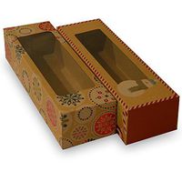 Christmas Doughnut and Cookie gift boxes; rectangle with clear window; brown kraft with hot stamp Christmas designs; 6 of each print; set of 12 boxes (12 x 3.75 x 2.75) (12, 12 x 3.75 x 2.75)