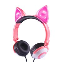 Kids Headphones, LOBKIN Wired Headphones for Kids, Cat Ear LED Light Up Adjustable Headband, Stereo Sound Headsets Childrens Headphones on Ear (Pink)