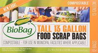 BioBag 13 Gallon Tall Kitchen Waste Bag, 12 CT (Full Case of 12 Boxes, 144 Bags Total)
