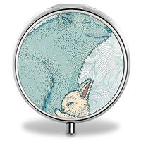 Pill Case Pocket, Round Stainless Medicine Tablet Pill case for Man Small, Compact 3 Compartment Pill Box for Travelling - Bear and Rabbit