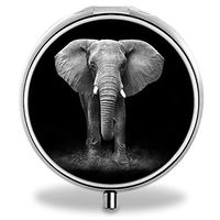 Elephant Pill Case, Round Stainless Drug Organizer Container Medicine Cover for Pocket Daily&Weekly
