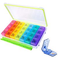 RWM Pill Organizer, Moisture-Proof Portable Travel 4 Times 7 Day Large Medicine Planner Box with Extra Pill Cutter for Vitamins Fish Oil Supplements Prescription Medication
