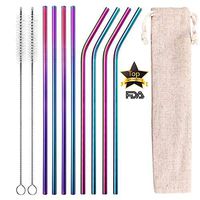 Stainless Steel Straws, Strawbleag 8 Pcs 10.5'' Colorful Reusable Metal Straws Drinking Straws For Tumblers Cold Beverage (4 Straight + 4 Bent + 2 Cleaning Brushes) …
