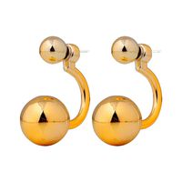 1 Pair Women Fashion Double Ball Stud Earrings Ear Jacket Jewelry Accessory (Gold)