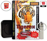 Tigerex 15000 (10 Caps) Male Performance, Energy, Enhancement, and Endurance Bundle with Accessories (13 Items)