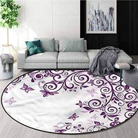 RUGSMAT Mauve Super Soft Circle Rugs for Girls,Lilium Floral Branch Foam Mat Bedroom Decor Round-59