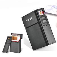Men Women Electronic Cigarette Cigar Case Lighter Holder Metal Box Holder USB Rechargeable Lighter Windproof Flameless Gift for Smoker, Christmas (Black)