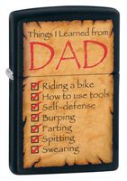 Zippo Pocket Lighter Black Matte Dad Things Learned Lighter (Black, 3 1/2-Inch x 2 1/4-Inch)