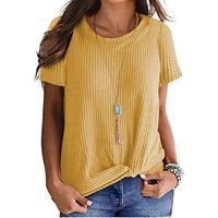 Meikosks Women's Cute Knot Tops Round Neck Short Sleeve T Shirt Summer Solid Tee Yellow