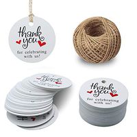 Gift Tags,Round Gift Tags,Baby Shower Tags,Thank You for Celebrating with Us Tags,100 Pcs Kraft Thank You Tags for Wedding Party Favors with 100 Feet Natural Jute Twine,White