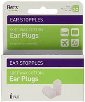 Flents Ear Stopples Wax-Cotton Ear Plugs 6 Pairs (Pack of 3)