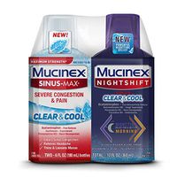 Maximum Strength Mucinex Sinus-Max Severe Congestion & Pain Clear & Cool & Mucinex Nightshift Sinus Clear & Cool Liquid Combo Pack, Multi-Symptom Relief with a Burst of Cooling Menthol (Set)