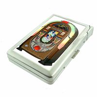 Cigarette Case with Built in Lighter Vintage Jukebox Music S4 Smoking King Size Cigarettes Silver Metal Wallet 4" X 2.75" RFID Protection Retro Classic