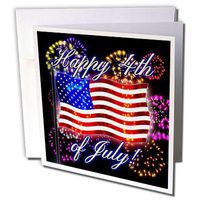 3dRose 4th of July American Flag with Fireworks Digital Art Greeting Card (gc_242308_5)
