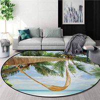RUGSMAT Beach Modern Washable Round Bath Mat,View of Nice Hammock with Palms by The Ocean Sandy Shore Exotic Artsy Print Non-Slip Bathroom Soft Floor Mat Home Decor,Diameter-24 Inch