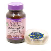 Bundle – Methylcobalamin Vitamin B-12 5000 mcg by Bluebonnet - 60 Chewable Tablets and 1 VDC Pill Box
