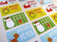 Pack of 24 Joyeuses Fêtes Joyeux Noël French Christmas Greeting Stickers, Colourful Self-Stick Labels for Cards, Envelopes, Craft, Decoration