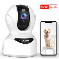 Dog Camera 3MP Pet Wi-Fi Camera, COOAU 1536P Baby Monitor 360 Pan/Tilt/Zoom Indoor Wireless IP Camera with AI Smart Motion/Sound/Face Detection, Night Vision, Two-Way Audio, Work with Alexa (White)