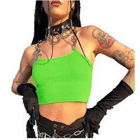 Sexy Off Shoulder Womens Fashion Ladies Summer Pure Color Casual Sleeveless Short Tank Tops (S, Green)