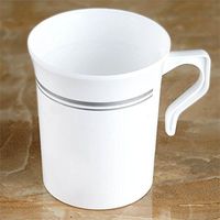 BalsaCircle 24 pcs 8 oz White with Silver Trim Matte Plastic Cups - Disposable Wedding Party Catering Tableware