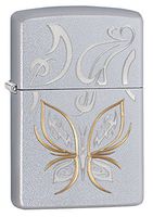 Zippo Butterfly Design Satin Chrome Pocket Lighter