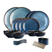 AXZHYX Bowl American Set kiln Glaze Tableware 4 People Food Ceramic Rice Bowl Steak Plate 2 Kinds of Suit Selection Hotel Tableware Home Noodles Boiled Fish Soup Bowl (Color : 26 Pieces)