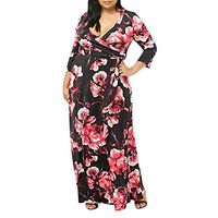 Maxi Dresses for Women, Casual V Neck Plus Size Belt Floral Shirt Print Long Dress Tops Blouse