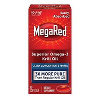 Omega-3 Krill Oil 750mg Supplement- Megared Ultra Concentration 40 softgels - EPA/DHA Fatty acids, Antioxidants, Carotenoids, Easy Absoption, No Fishy Burp Aftertaste as with Fish Oil